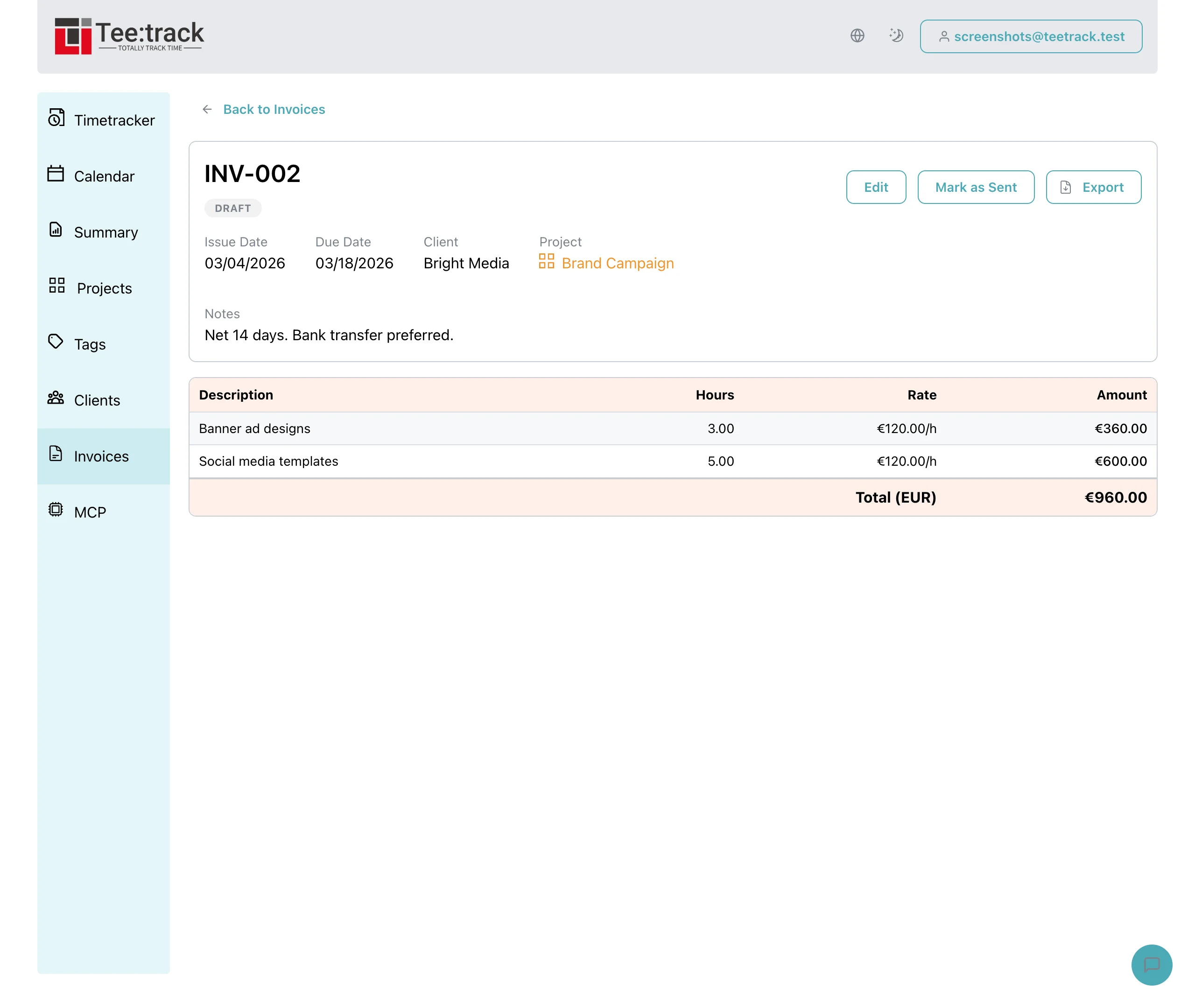Invoices: from billable tracks to client-ready PDFs