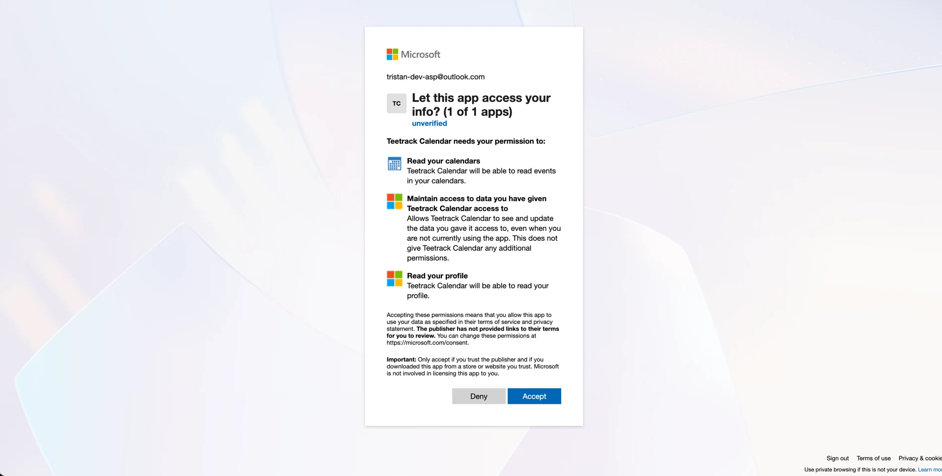 Click "Connect Outlook" and sign in with Microsoft