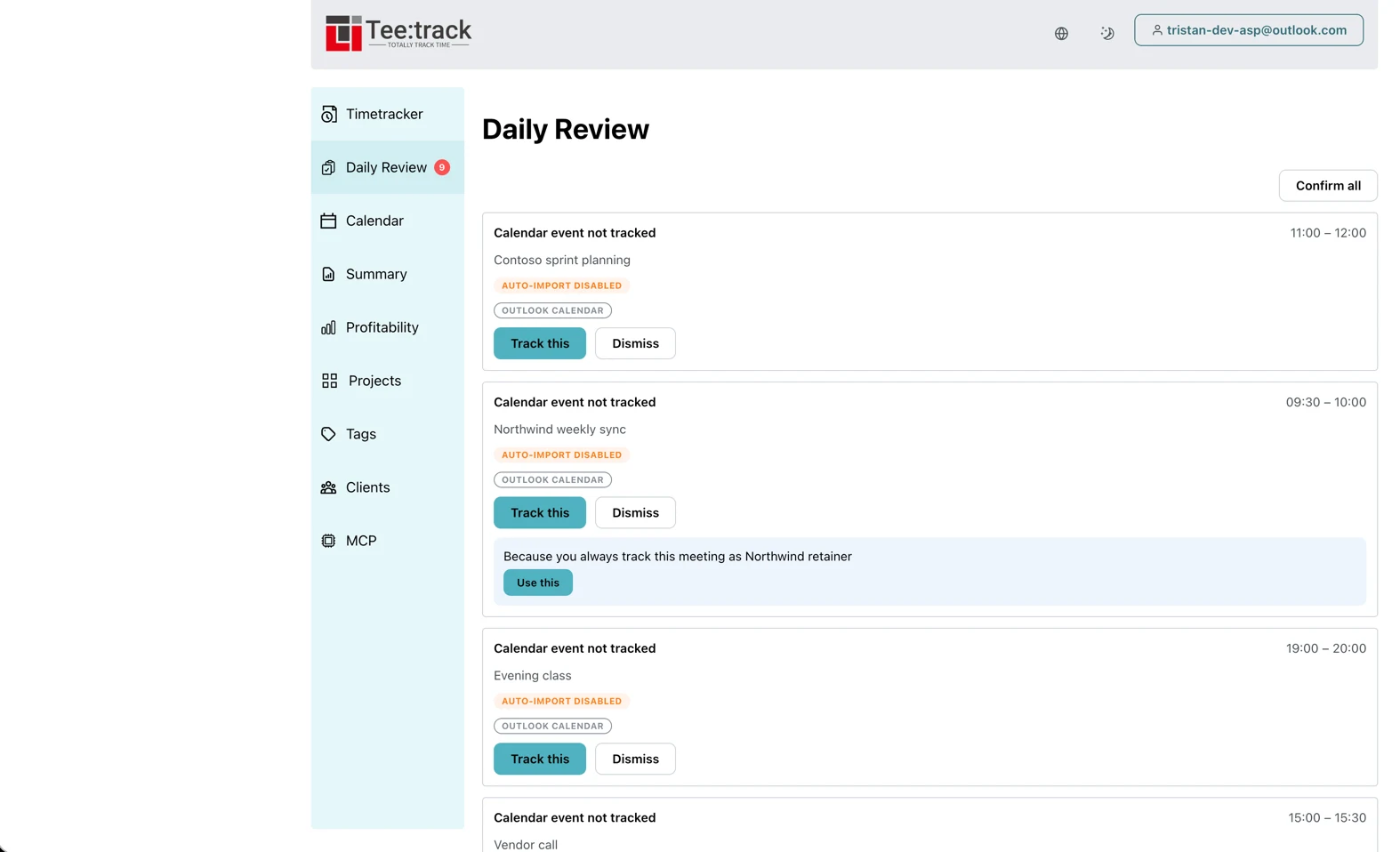 Review the imported events